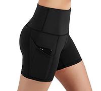 KOEMCY Shorts de Sport Femme Yoga Pantalons Shorts avec Poches Taille Haute Amincissant Collants Course Leggings Collants Shorts pour Gym Fitness Jogging Running (Noir, XL)