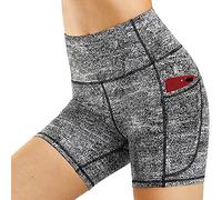 KOEMCY Shorts de Yoga Femme Shorts de Sport avec 2 Poches Été Leggings Court de Contrôle du Ventre Taille Haute Collants Shorts Short de Yoga Fitness Gym pour Jogging Running (Gris, L)