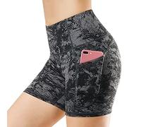 KOEMCY Shorts de Yoga Femme Shorts de Sport avec 2 Poches Été Leggings Court de Contrôle du Ventre Taille Haute Collants Shorts Short de Yoga Fitness Gym pour Jogging Running (Gris Foncé, M)