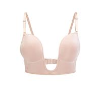 KOEMCY Soutien Gorge Dos Nu pour Femme Push Up sans Armature Brassière Sexy Profond U Soutien Gorge Dos Bas Invisible Bralette (Beige,D)