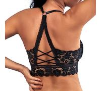 KOEMCY Soutien Gorge pour Femme Sexy Dentelle sans Armature Push up Brassière sans Couture Soutien Gorge Bretelles Réglables Crop Top (Noir,M)