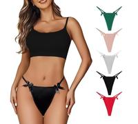 KOEMCY String Femme Lot de 5 Sexy Chic Slips Taille Basse Invisible sans Couture Transparent Thong Bikini Multicolore Stretch Slip Ultra Minces(L)
