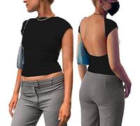 KOEMCY T Shirt Femme à Manches Courtes Col Rond Moulant Crop Top Tshirt Décontractée Haut Basique Sport Tee Elastique Casual Été Printemps Quotidien