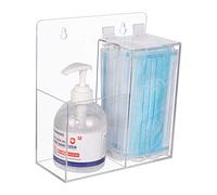 KOEMEHR Boîte de rangement pour masques en acrylique et support de désinfectant pour les mains Support mural ou comptoir, distributeur de boîte transparente pour masques, gants, distributeur de savon
