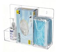 KOEMEHR Distributeur de Masque et de Gants en Acrylique Transparent avec 3 Compartiments, Support Mural ou de Table pour Masques Jetables, Boîte de Gants et Gel Hydroalcoolique - Laboratoires, Famille