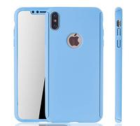 König Design Apple iPhone XS Max téléphone Mobile Shell étui de Protection complète Couvercle 360 ??Rond Protection 9H Verre blindé léger Bleu