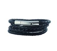 König Design Chaîne en Cuir 4mm Hommes Collier Noir Tressé Long 50cm avec Boucle en Cuir, Cuir
