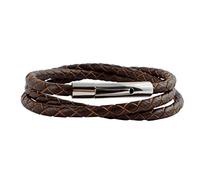 König Design Collier en cuir tressé pour homme - 7 mm - Marron - 50 cm de long - Avec fermoir à pression - Argenté