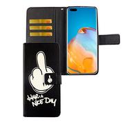 König Design Étui de protection pour téléphone portable Huawei P40 Pro, en cuir synthétique, avec emplacements pour cartes, étui de protection, fonction support à rabat, noir « Have A Nice Day »