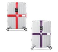 König Design Lot de 2 sangles de valise - Cadenas à combinaison - Réglable - Avec étiquette nominative - Sangle de valise pour voyage en avion - Accessoires, rouge et violet, Sangle de valise