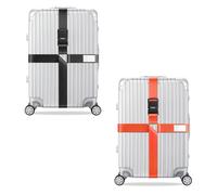 König Design Lot de 2 sangles de valise - Cadenas à combinaison - Réglable - Avec étiquette nominative - Sangle de valise pour voyage en avion - Accessoires, noir/orange, Sangle de valise