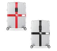 König Design Lot de 2 sangles de valise - Cadenas à combinaison - Réglable - Avec étiquette nominative - Sangle de valise pour voyage en avion - Accessoires, rouge/noir, Sangle de valise
