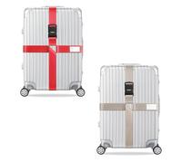 König Design Lot de 2 sangles de valise - Cadenas à combinaison - Réglable - Avec étiquette nominative - Sangle de valise pour voyage en avion - Accessoires, Rouge / beige., Sangle de valise