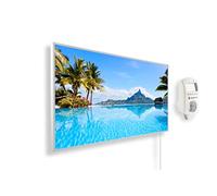 Könighaus Chauffage d’appoint infrarouge avec photo - 600 W + Smart Thermostat connecté & appli Könighaus - Chauffage mural infrarouge économe avec motif - Cadre blanc (01. Île de Bora Bora)