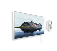 Könighaus Chauffage d’appoint infrarouge avec photo - 600 W + Smart Thermostat connecté & appli Könighaus - Chauffage mural infrarouge économe avec motif - Cadre blanc (03. Montagne et lac)