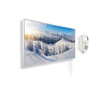 Könighaus Chauffage d’appoint infrarouge avec photo - 800 W + Smart Thermostat connecté & appli Könighaus - Chauffage mural infrarouge économe avec motif - Cadre blanc (07. Paysage enneigé)