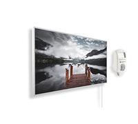Könighaus Chauffage d’appoint infrarouge avec photo - 800 W + Smart Thermostat connecté & appli Könighaus - Chauffage mural infrarouge économe avec motif - Cadre blanc (08. Passerelle menant au lac)