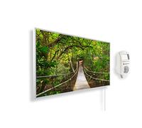 Könighaus Chauffage d’appoint infrarouge avec photo - 800 W + Smart Thermostat connecté & appli Könighaus - Chauffage mural infrarouge économe avec motif - Cadre blanc (05. Pont dans la jungle)