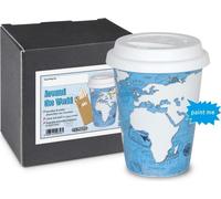 Könitz Around The World Self Made Mug mit Stifte, Becher, Kaffeebecher, Kaffeetasse, Kaffee To Go, Porzellan, Weiß / Hellblau, 380 ml, 11 5 162 2295