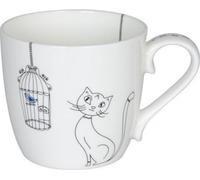 Könitz Cats and Birds Becher, Kaffeebecher, Kaffeetasse, Kaffee Tasse, Teetasse, Porzellan, Weiß / Schwarz, 425 ml, 11 2 057 2298