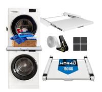 kör4u Cadre intermédiaire blanc, avec plaque amovible, pour machine à laver et sèche-linge, en acier, 60,5 x 54,5 cm, avec sangle d'ancrage blanche