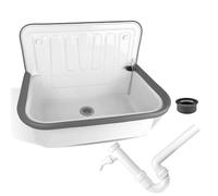 kör4u Ensemble complet de bassin de vidange blanc 50 cm, en acier robuste, y compris bouchon de vidange, siphon en plastique blanc 1 1/2" x 40 mm, raccord en caoutchouc DN 40/50