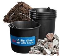 kör4u Ensemble de 5 seaux de construction 12 l noirs avec poignée métallique robuste, seau à mortier rond en LDPE - pour le BTP, le jardin, la maison et l'artisanat