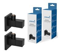 kör4u Lot de 2 robinets d'angle design 1/2 x 3/8" - Noir mat - Vanne d'arrêt d'eau carrée - Avec fermeture rapide - Pour salle de bain et cuisine - Rosaces incluses