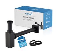 kör4u Siphon 1 1/4" x 32 mm, carré, noir mat, rosace carrée - Avec joints, siphon anti-odeurs de tasse et siphon pour lavabo