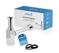 kör4u Siphon Design Premium en Chrome, Universel - 1 1/4 Pouces x 32 mm, avec Joints, clapet Anti-odeurs pour évier et Tuyau, adapté aux lavabos de Salle de Bain, avec Tube d'évacuation Long