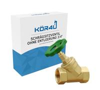kör4u Vanne à siège incliné 3/4" en laiton, broche montante, filetage intérieur des deux côtés, convient pour l'eau potable (3/4" sans vidange)