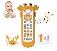 KOESMG Bébé TV télécommande Jouet avec Silicone Doux teether Mignon Crabe Housse, Musique réaliste Son et lumière télécommande Jouet, 3language Education Learning Toy pour 6m + (Jaune)