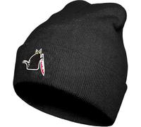 Koesnbre Bonnet amusant pour homme et femme - Hiver chaud - Noir - Tendance - Brodé, motif chat noir, taille unique