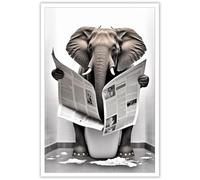 KOEUIRW Impression sur toile pour salle de bain Motif éléphant mignon dans les toilettes Noir et blanc 40,6 x 61 cm Sans cadre