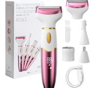 Koeutoze Rasoir Electrique Femme, 4-In-1 Tondeuse Femme Intime, Epilateur Visage Femme avec Affichage LED, Sec et Humide IPX7, pour Bikini,Aisselles,Jambes,Nez,Autonomie, USB Rechargeable