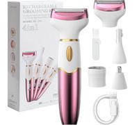 Koeutoze Rasoir Electrique Femme, 4-In-1 Tondeuse Femme Intime, Epilateur Visage Femme avec Affichage LED, Sec et Humide IPX7, pour Bikini,Aisselles,Jambes,Nez,Autonomie, USB Rechargeable