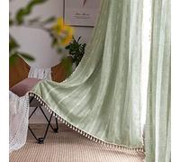 KOEXM Lot de 2 Rideaux de Style bohème pour Chambre à Coucher, Salon, Ferme, en Lin à Rayures, Style rétro Shabby Chic, avec Pampilles Creuses, 139,7 x 243,8 cm (l x L), Vert