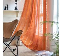 KOEXM Rideaux et rideaux de fenêtre en lin de style bohème avec 2 panneaux filtrant la lumière de style bohème pour salon et ferme, 140 cm de large x 160 cm de long, orange brûlé
