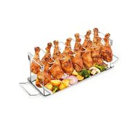 Kofebe Support pour cuisses de poulet, 14 emplacements pour baguettes avec bac d'égouttement, support pour sucettes de poulet en acier inoxydable pour fumoir, grill, four, pique-nique, barbecue