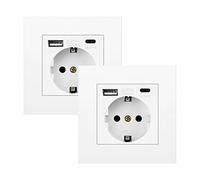 Kofelec Lot de 2 prises 1 voie avec chargeur USB, port de type C, prise murale 16 A, encastrée, blanche, cadre inclus