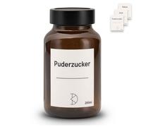 Koffs Design Épandeur de cacao et de sucre glace - Verre marron avec embout en acier inoxydable - Doseur de poudre de cacao, cannelle et sucre poussiéreux - 200 ml - Saupoudreur avec autocollants