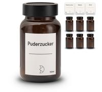 Koffs Design Lot de 6 saupoudreurs de cacao et de sucre glace en verre marron avec embout en acier inoxydable - Doseur de poudre de cacao, cannelle et sucre poussiéreux - 150 ml - Avec autocollants