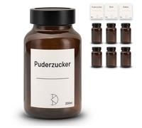 Koffs Design Lot de 6 saupoudreurs de cacao et de sucre glace en verre marron avec embout en acier inoxydable - Doseur de poudre de cacao, cannelle et sucre poussiéreux - 200 ml - Avec autocollants