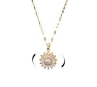 KOFISNI Collier en forme de tournesol rotatif pour femme avec strass dorés et tournesol - Collier argenté pour soulager les soucis - Bijoux tendance - Cadeaux pour femme, Large, Métal, Pas de gemme