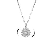 KOFISNI Collier en forme de tournesol rotatif pour femme avec strass dorés et tournesol - Collier argenté pour soulager les soucis - Bijoux tendance - Cadeaux pour femme, Large, Métal, Pas de gemme