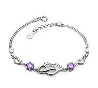KOFORD 925 Sterling Silver Zirconia Love Heart Bracelet Bracelets for Femmes Cadeau Bijoux De Mariage Pulseira Feminina (Color : Purple)