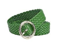 KOFORD Ceinture pour femme tissée en cuir verni coloré de 106cm, ceinture en jean simple avec boucle ardillon ronde dorée, Vert
