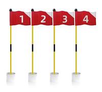 KOFULL Lot de 4 drapeaux de golf avec drapeaux rouges numérotés de 1 à 4, bâton en fibre de verre, ensemble de tasses pour entraînement portable, avec trous verts