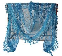 Kofun Écharpe Triangle, Femmes Dentelle Sheer Floral Triangle Voile Eglise Mantilla Echarpe Châle Wrap Tassel Un Jean Bleu
