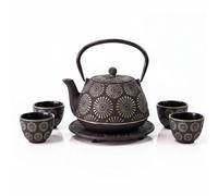 Koga Verseuse en fonte avec tasses et soucoupe, 1200 ml (noir et doré)